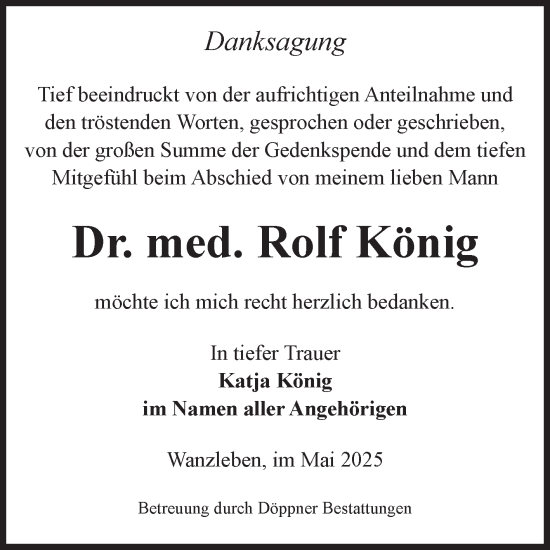 Traueranzeige von Rolf König von Volksstimme Oschersleben/Wanzleben