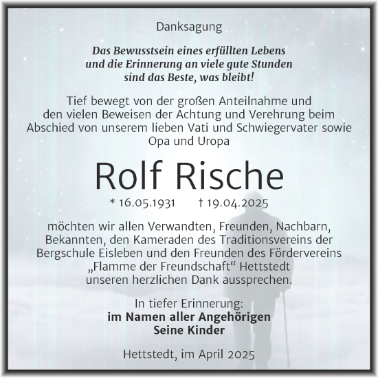 Traueranzeige von Rolf Rische von Trauerkombi Mansfelder Land