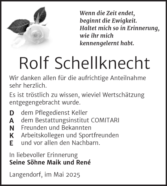 Traueranzeige von Rolf Schellknecht von Trauerkombi Weißenfels