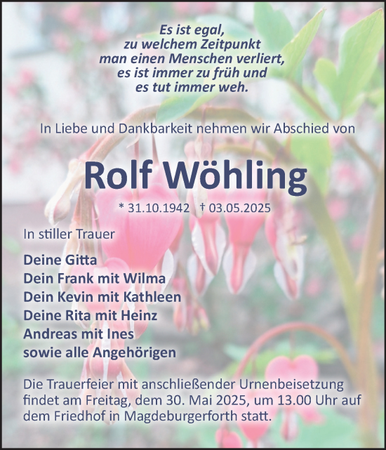 Traueranzeige von Rolf Wöhling 