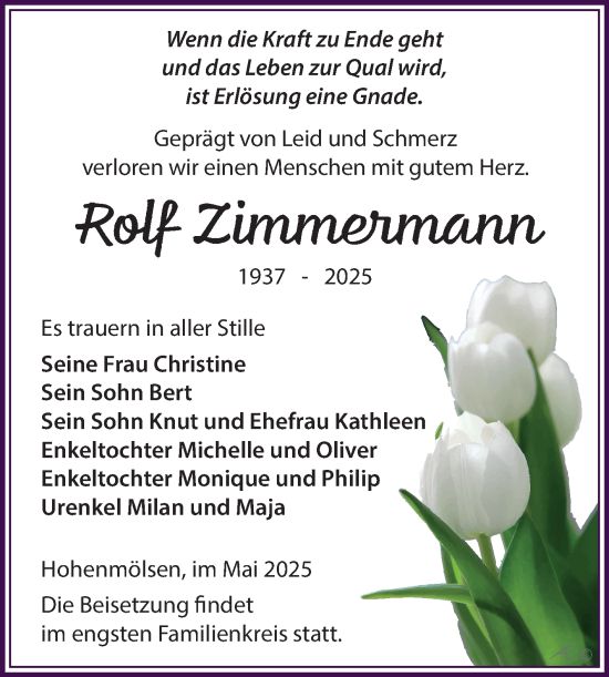 Traueranzeige von Rolf Zimmermann von Trauerkombi Weißenfels
