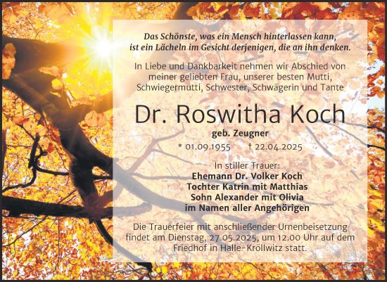 Traueranzeige von Roswitha Koch von Mitteldeutsche Zeitung Halle/Saalkreis