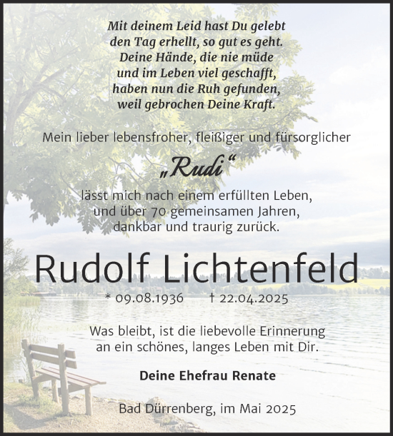Traueranzeige von Rudolf Lichtenfeld von Trauerkombi Merseburg