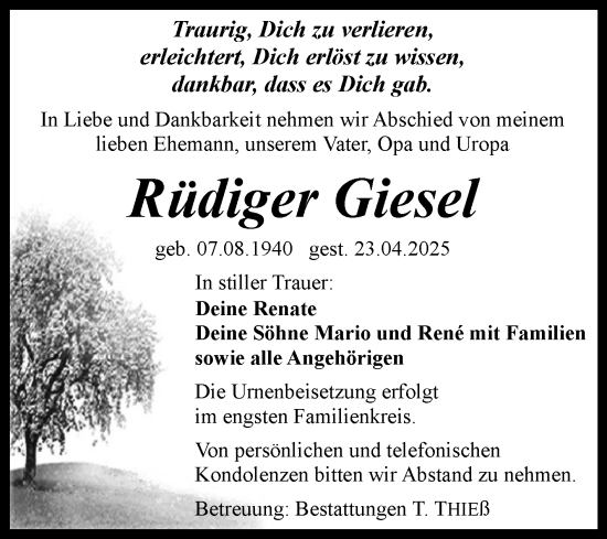 Traueranzeige von Rüdiger Giesel von Volksstimme Wernigerode