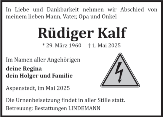 Traueranzeige von Rüdiger Kalf von Volksstimme Halberstadt