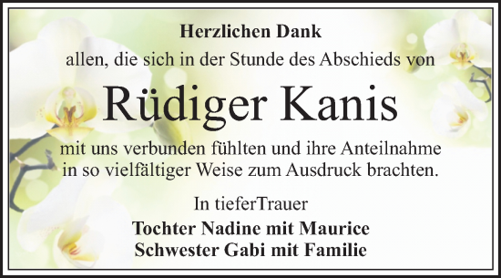 Traueranzeige von Rüdiger Kanis von Trauerkombi Zeitz