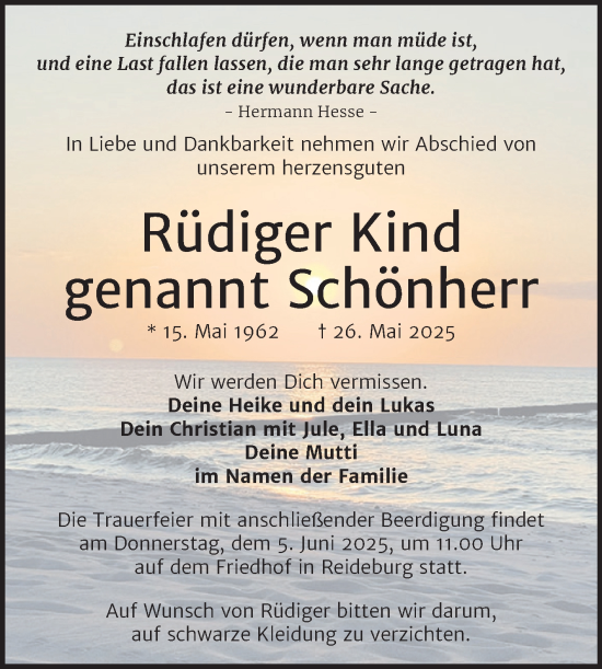 Traueranzeige von Rüdiger Kind von Mitteldeutsche Zeitung Halle/Saalkreis