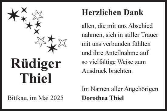 Traueranzeige von Rüdiger Thiel von Volksstimme Altmark Ost