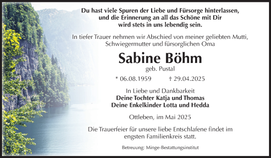 Traueranzeige von Sabine Böhm von Volksstimme Oschersleben/Wanzleben