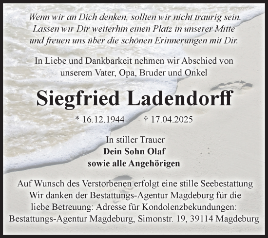 Traueranzeige von Siegfried Ladendorff von Volksstimme Magdeburg