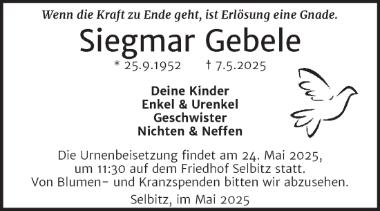 Traueranzeige von Siegmar Gebele von Super Sonntag Wittenberg