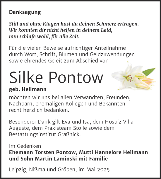 Traueranzeige von Silke Pontow von Trauerkombi Zeitz