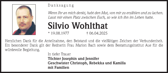 Traueranzeige von Silvio Wohlthat von Volksstimme Magdeburg
