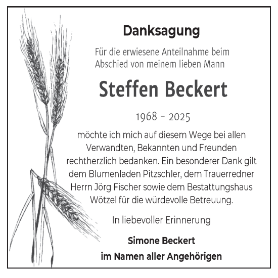 Traueranzeige von Steffen Beckert von Trauerkombi Zeitz