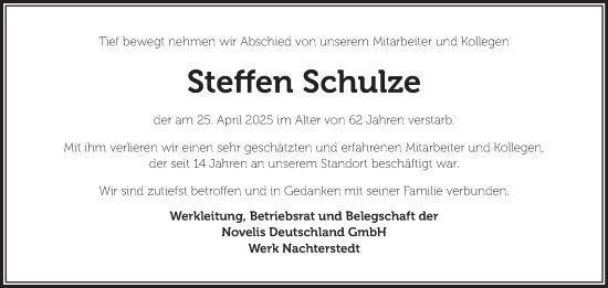 Traueranzeige von Steffen Schulze von Mitteldeutsche Zeitung Aschersleben