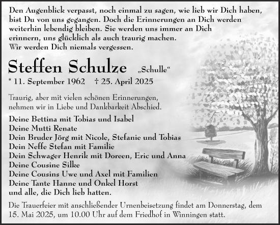 Traueranzeige von Steffen Schulze von Trauerkombi Aschersleben