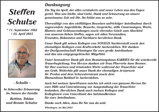 Traueranzeige von Steffen Schulze von Trauerkombi Aschersleben