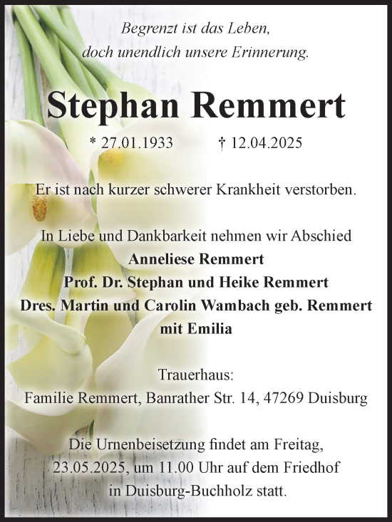 Traueranzeige von Stephan Remmert von Volksstimme Magdeburg