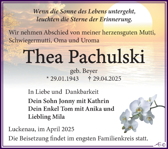 Traueranzeige von Thea Pachulski von Trauerkombi Zeitz