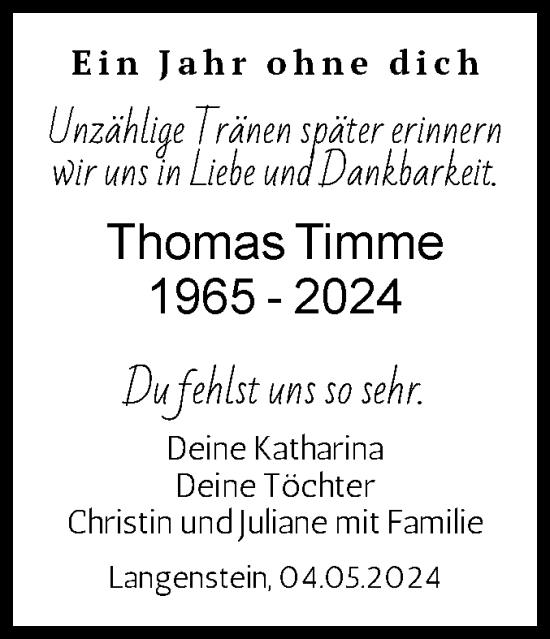 Traueranzeige von Thomas Timme von Volksstimme Halberstadt