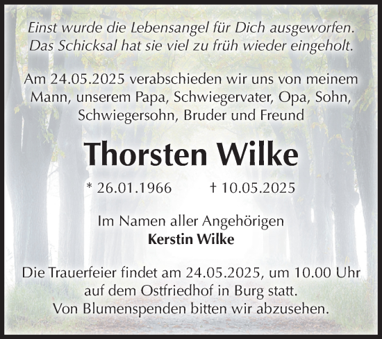 Traueranzeige von Thorsten Wilke von Volksstimme Burg/Genthin