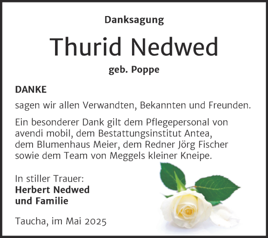 Traueranzeige von Thurid Nedwed von Trauerkombi Weißenfels
