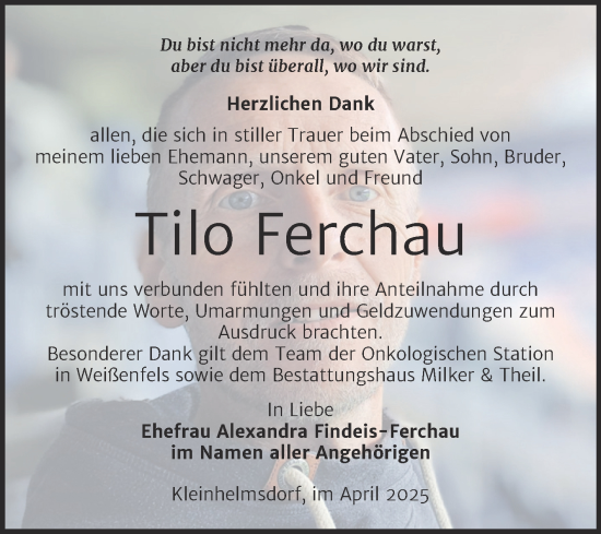 Traueranzeige von Tilo Ferchau von Trauerkombi Zeitz