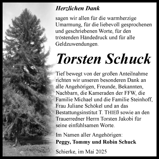 Traueranzeige von Torsten Schuck von Volksstimme Wernigerode