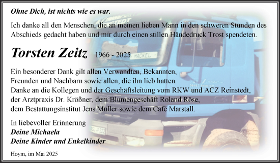 Traueranzeige von Torsten Zeitz von Trauerkombi Aschersleben