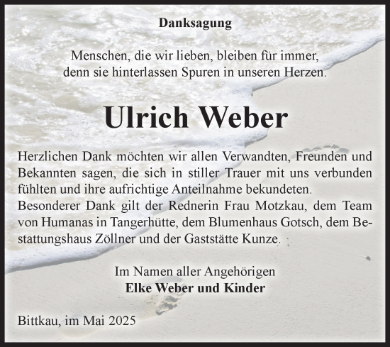 Traueranzeige von Ulrich Weber von Volksstimme Altmark Ost
