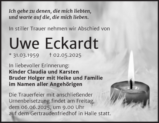 Traueranzeige von Uwe Eckardt von Mitteldeutsche Zeitung Halle/Saalkreis