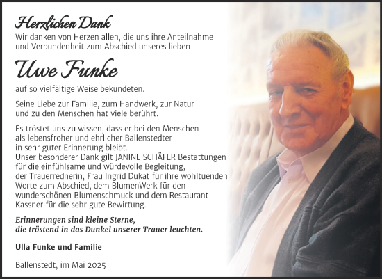 Traueranzeige von Uwe Funke von Trauerkombi Quedlinburg