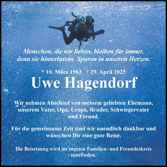 Traueranzeige von Uwe Hagendorf von Volksstimme Burg/Genthin