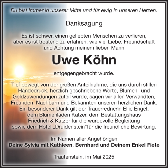 Traueranzeige von Uwe Köhn von Volksstimme Wernigerode