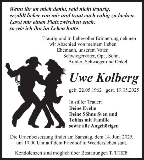 Traueranzeige von Uwe Kolberg von Trauerkombi Quedlinburg