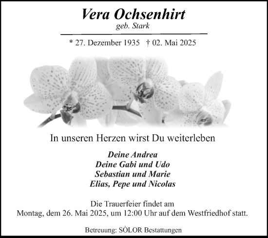 Traueranzeige von Vera Ochsenhirt von Volksstimme Magdeburg