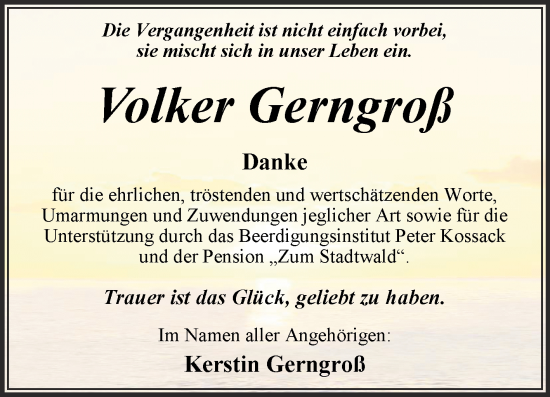 Traueranzeige von Volker Gerngroß von Trauerkombi Dessau