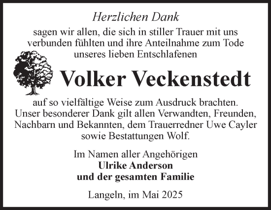 Traueranzeige von Volker Veckenstedt von Volksstimme Wernigerode