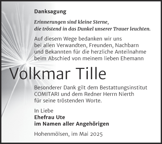 Traueranzeige von Volkmar Tille von Trauerkombi Weißenfels