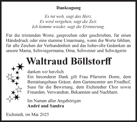 Traueranzeige von Waltraud Böllstorff von Volksstimme Altmark Ost