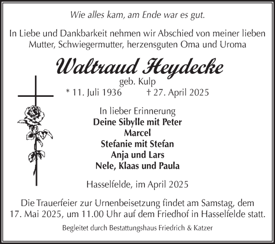 Traueranzeige von Waltraud Heydecke von Volksstimme Wernigerode
