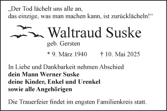 Traueranzeige von Waltraud Suske von Volksstimme Altmark Ost