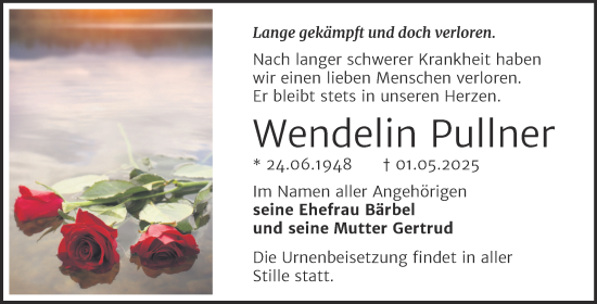 Traueranzeige von Wendelin Pullner von Trauerkombi Aschersleben
