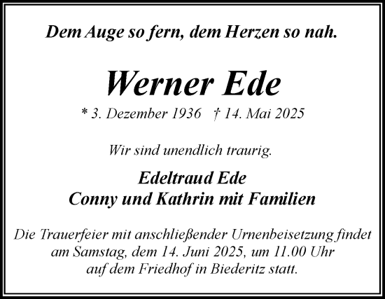Traueranzeige von Werner Ede von Volksstimme Magdeburg