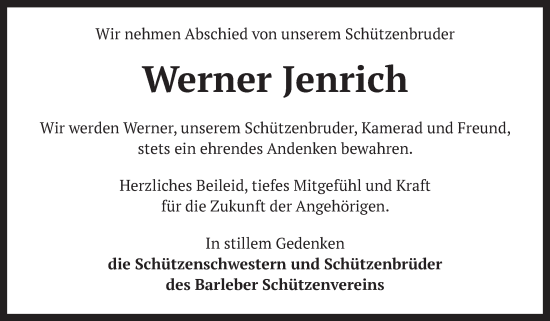 Traueranzeige von Werner Jenrich von Volksstimme Haldensleben/Wolmirstedt