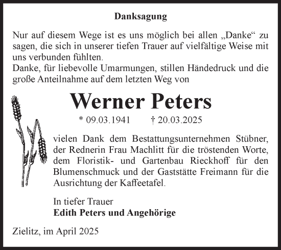 Traueranzeige von Werner Peters von Volksstimme Haldensleben/Wolmirstedt