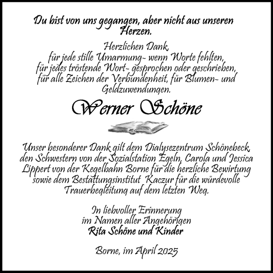 Traueranzeige von Werner Schöne 