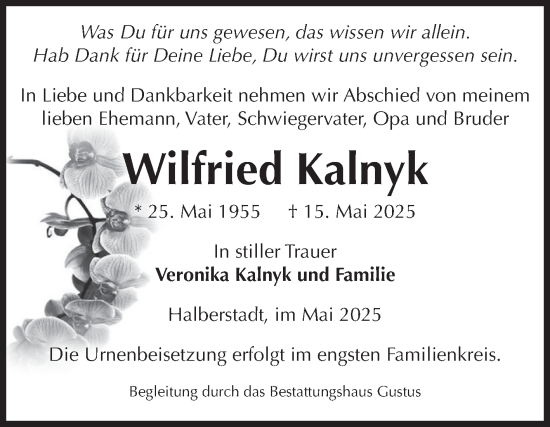 Traueranzeige von Wilfried Kalnyk von Volksstimme Halberstadt