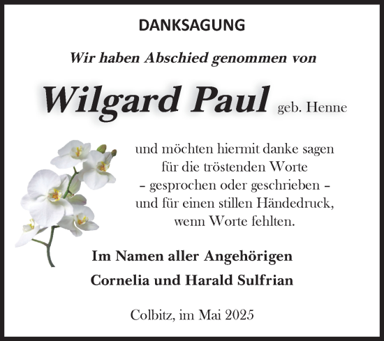 Traueranzeige von Wilgard Paul von Volksstimme Haldensleben/Wolmirstedt
