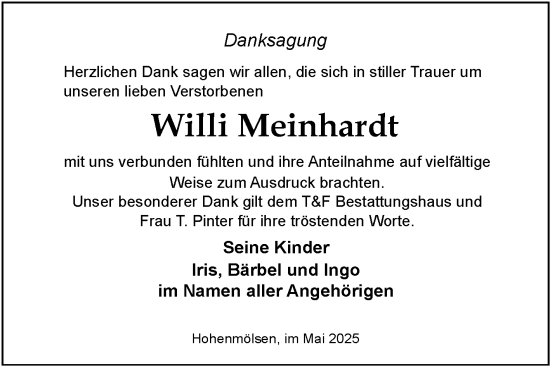 Traueranzeige von Willi Meinhardt von Trauerkombi Weißenfels